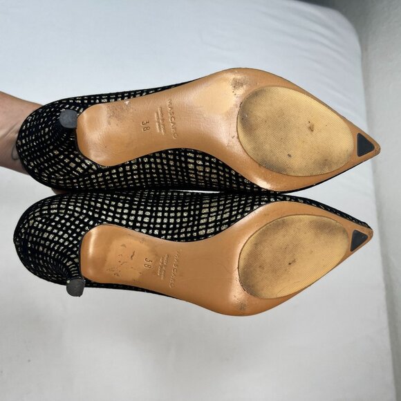 Mascaró Metallic Velvet Pumps Low Heels Pointed Toe Gold Black Evening 38 US 7.5 - Picture 8 of 13